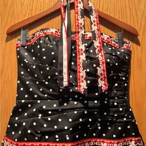White House Black Market Black and White Polka Dot Corset Halter Top